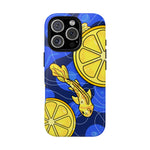 Koi & Lemon Slice Phone Case - Bright Blue Citrus Fish Pattern