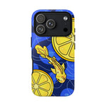 Koi & Lemon Slice Phone Case - Bright Blue Citrus Fish Pattern
