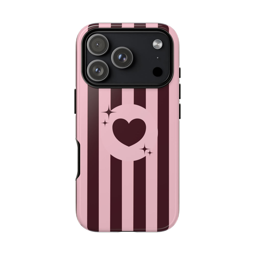 Pink & Maroon Striped Heart
