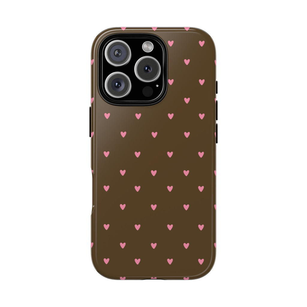 Chocolate Brown & Pink Heart Pattern