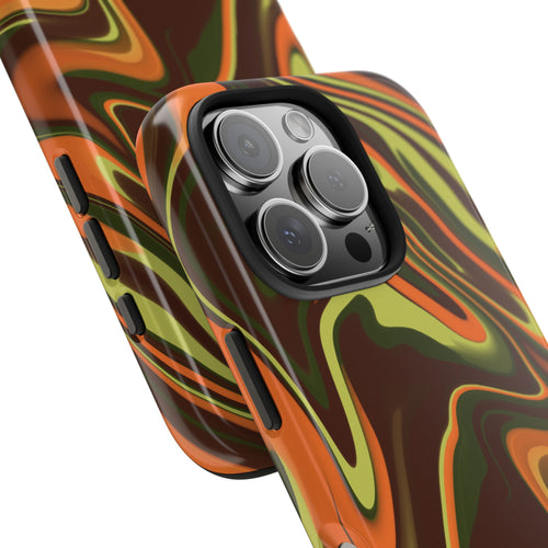 Marbled Camouflage Retro Orange & Olive Swirl