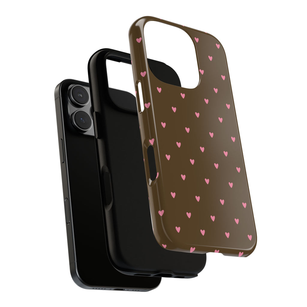 Chocolate Brown & Pink Heart Pattern